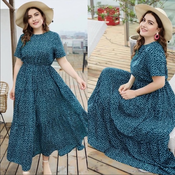 Boho plus size dot swing maxi dress - Picture 3 of 12